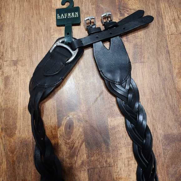 Ralph Lauren Black Braided Leather Belt with Silver Buckle Accents - Picture 4 of 6